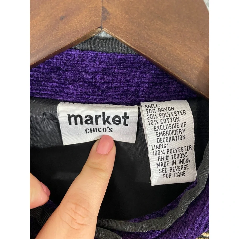 Market by Chico's Jacket M Purple Gold Brocade Velvet Patchwork Boho‎ Artsy